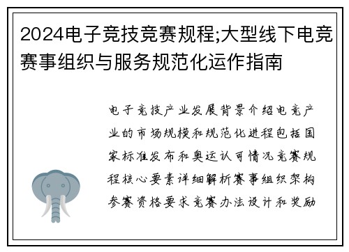 2024电子竞技竞赛规程;大型线下电竞赛事组织与服务规范化运作指南